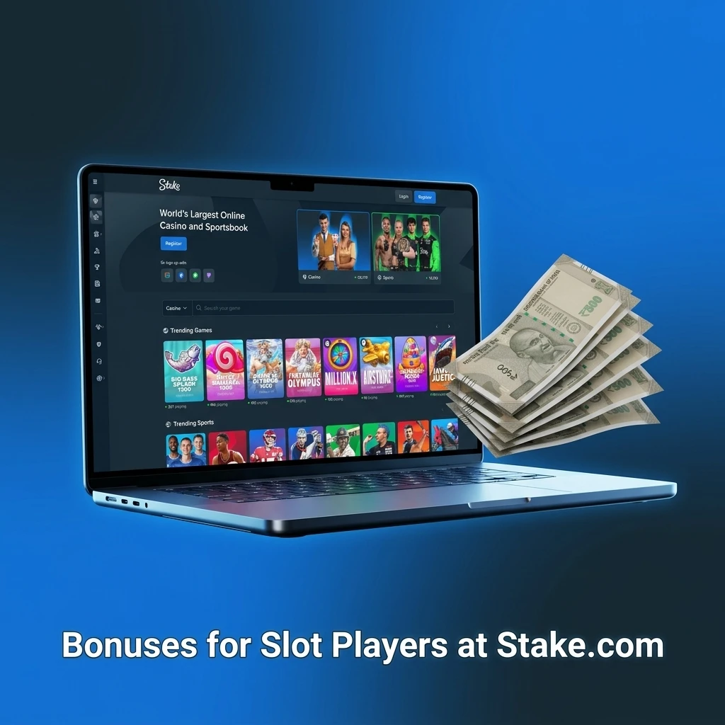 Stake.com slot bonuses including 200% welcome match up to USD 1,000, weekly raffles, daily races and VIP rewards