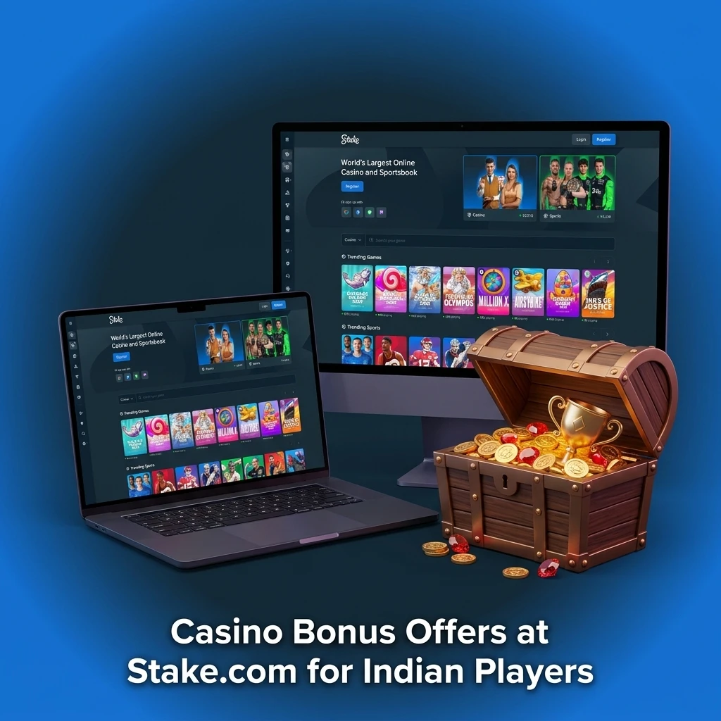 Stake.com casino bonus offers for Indian players featuring Weekly Raffle and Daily Races promotions with huge prize pools