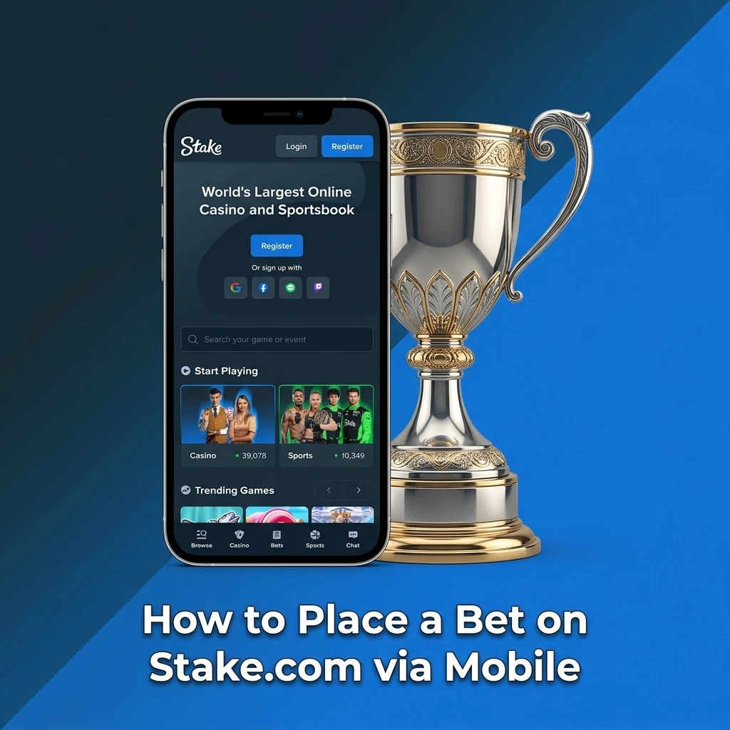 Step-by-step guide to placing a bet on Stake.com via mobile browser with bet slip and confirmation