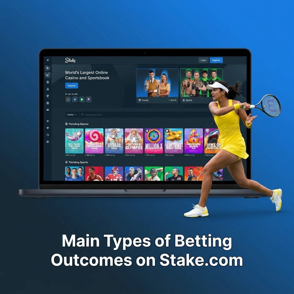 Diagram showing main types of betting outcomes on Stake.com with structured market result categories for wagering