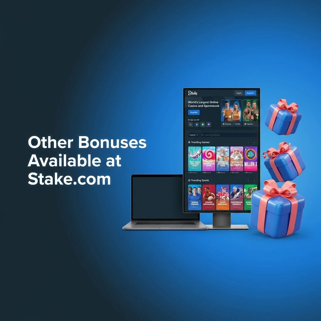 Stake.com ongoing promotions including weekly raffle, daily races, challenges, and slots leaderboard bonuses