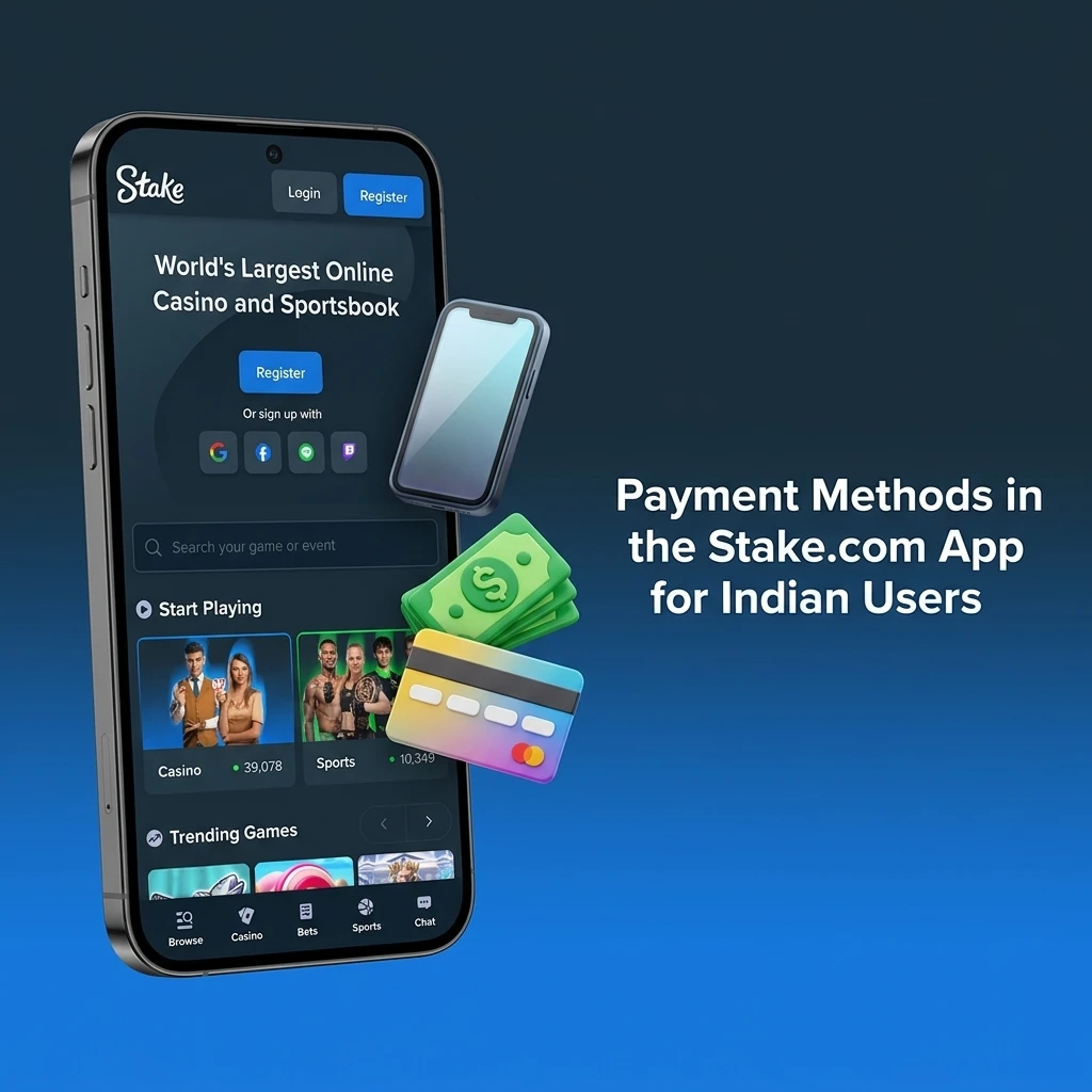 Stake.com app crypto payment methods for Indian users including BTC, ETH, USDT, SOL, DOGE and more