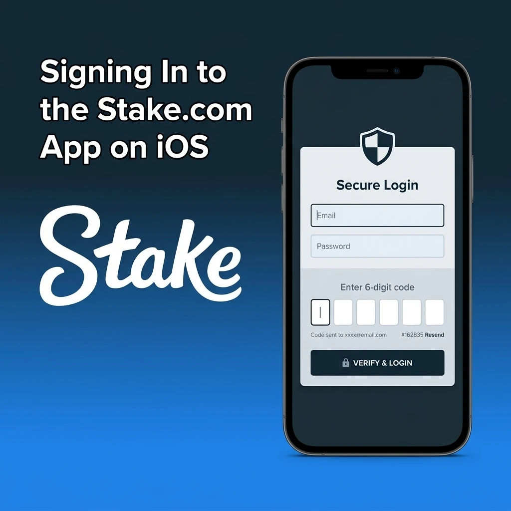 Steps to sign in to the Stake.com app on iOS by entering email and password on iPhone or iPad