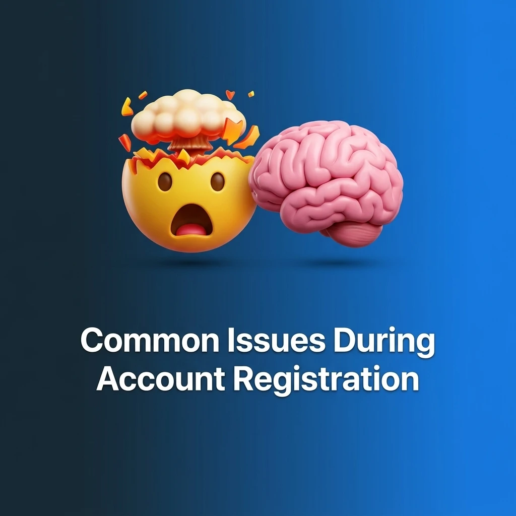 Illustrated guide to common account registration issues with solutions for email, form, and document upload problems