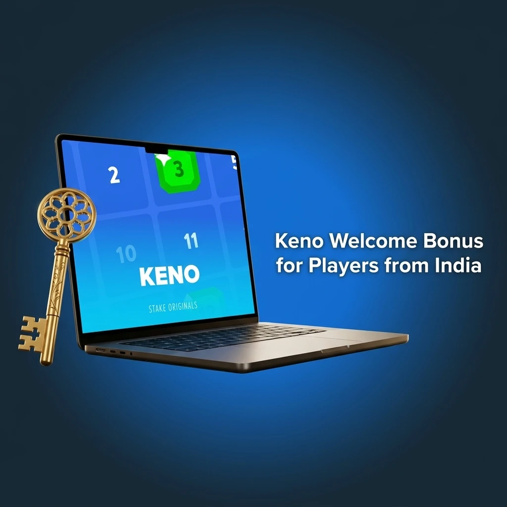 Stake.com Keno welcome bonus for Indian players showing Weekly Raffle and Daily Race promotions