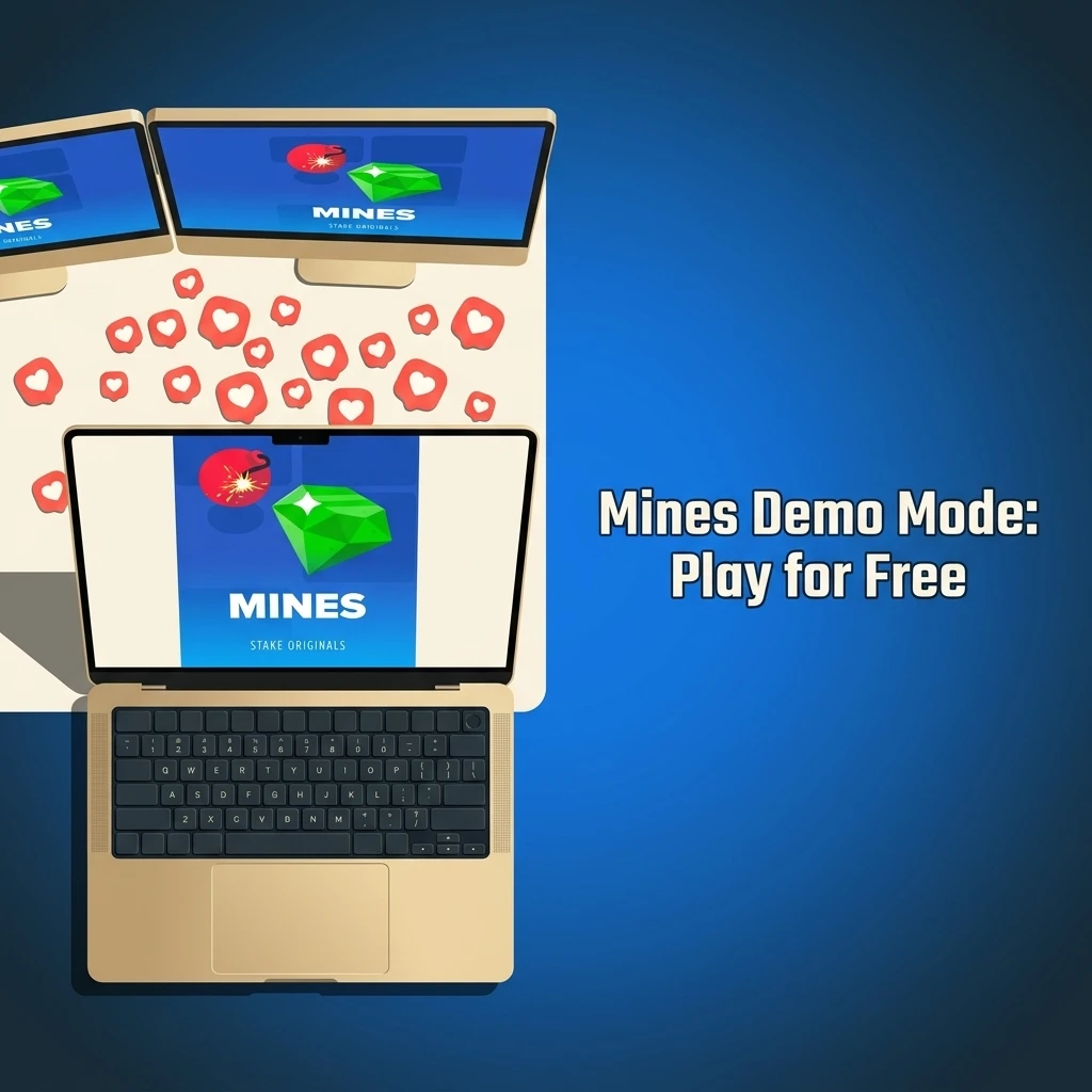 Stake.com Mines demo mode gameplay showing free-to-play grid, mine settings, and multiplier cashout mechanics