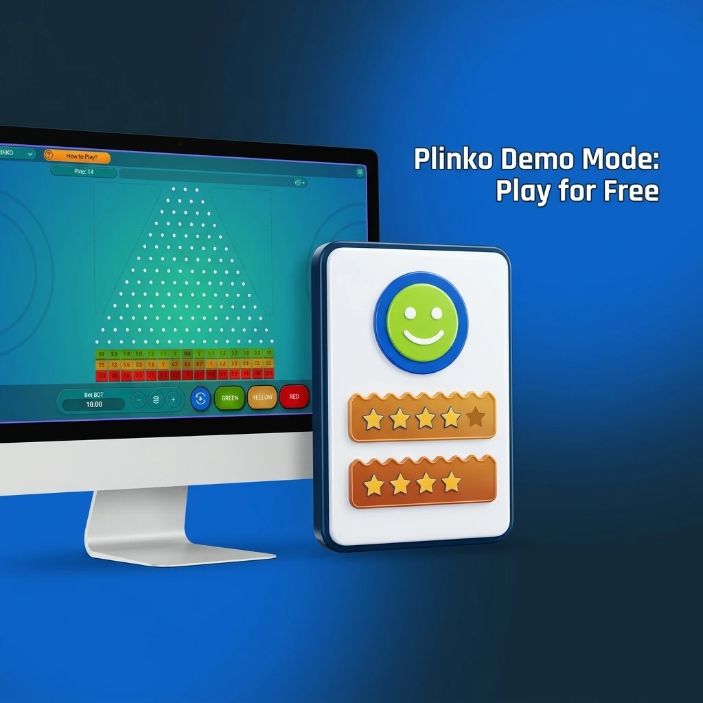 Plinko demo mode on Stake.com showing virtual credits gameplay with multipliers and risk level options