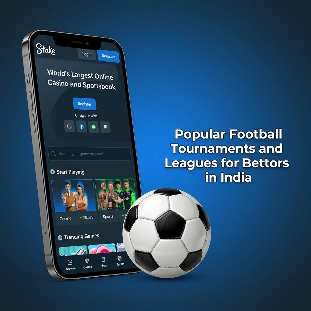 Popular football tournaments for Indian bettors including UEFA Champions League, EPL, ISL, FIFA World Cup on Stake.com