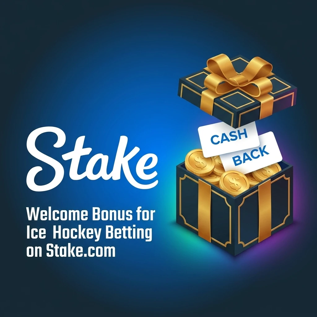 Stake.com welcome bonus for ice hockey betting showing deposit match offer and wagering requirements for new users