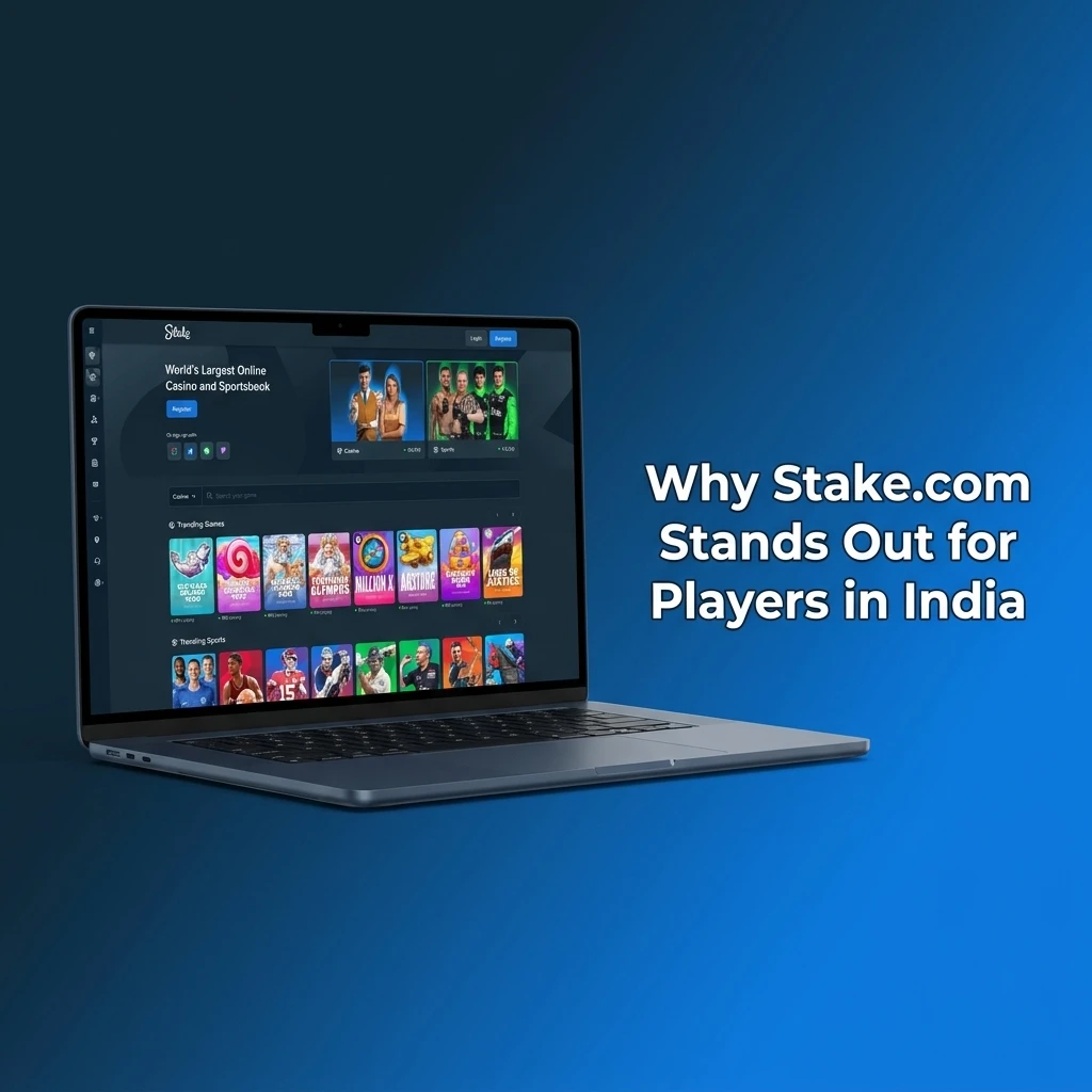 Stake.com platform for Indian players featuring sports betting, casino games, mobile app, and localised payment support